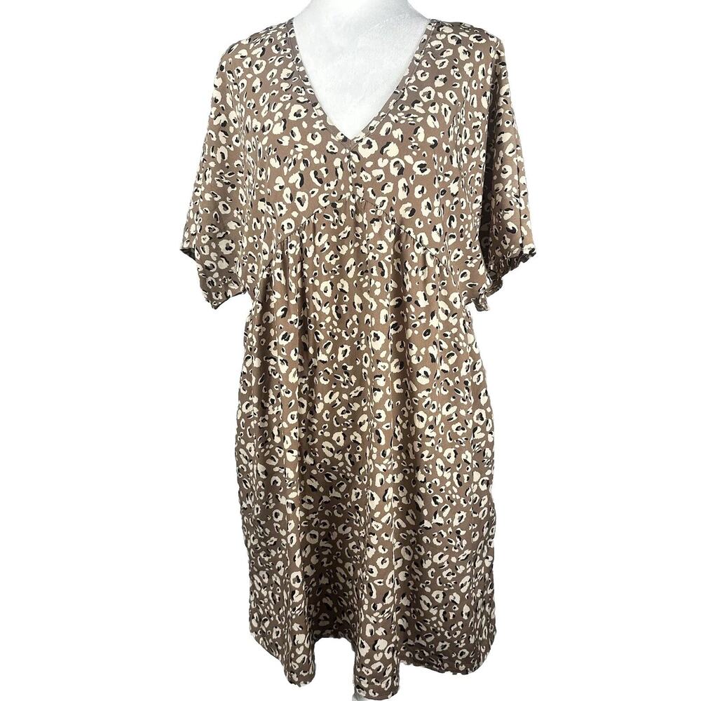 NWT MTS ANIMAL PRINT SHIFT DRESS POCKETS MIDI M 8/10 Brown Black Cheetah Leopard
